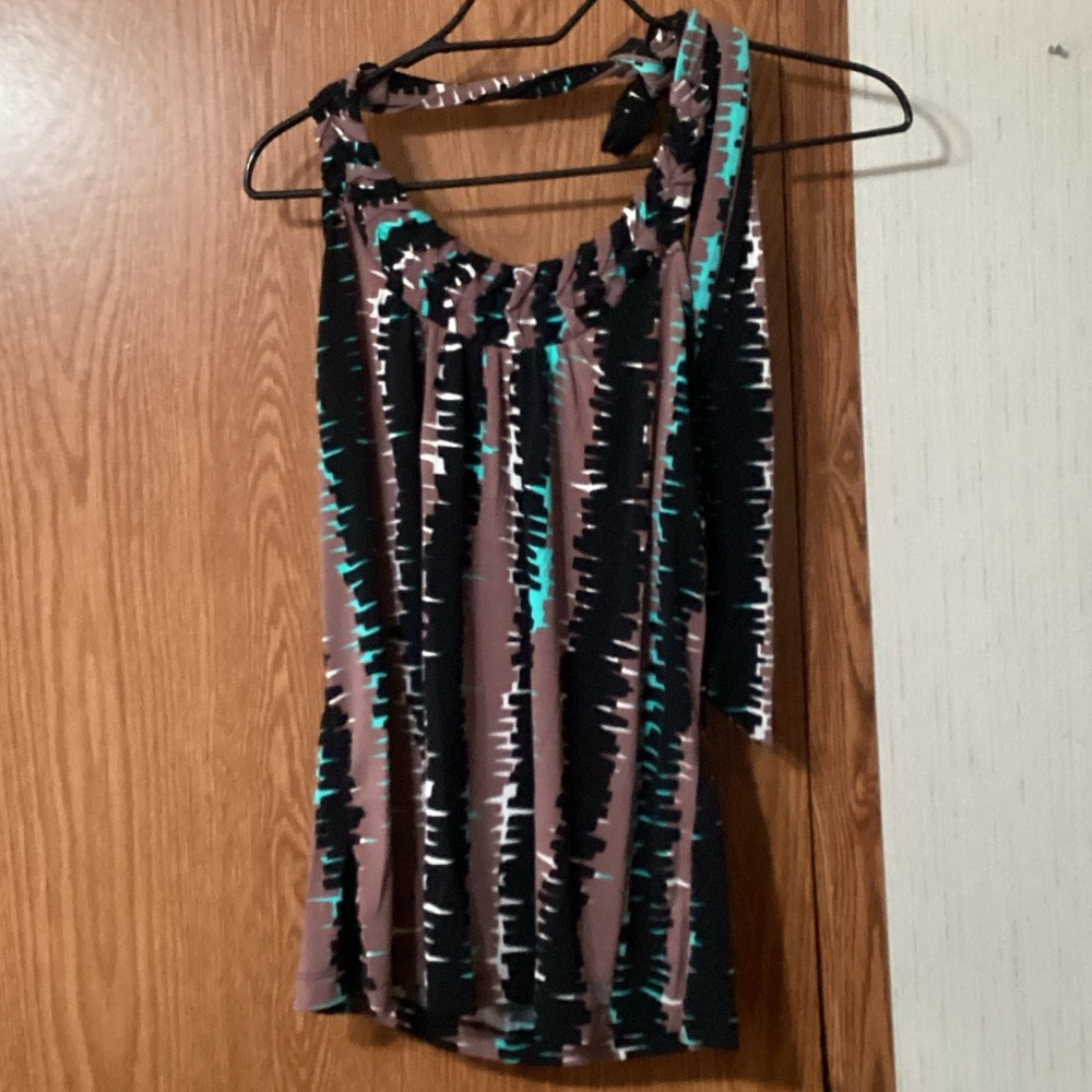 The Limited Black and Teal Striped Blouse